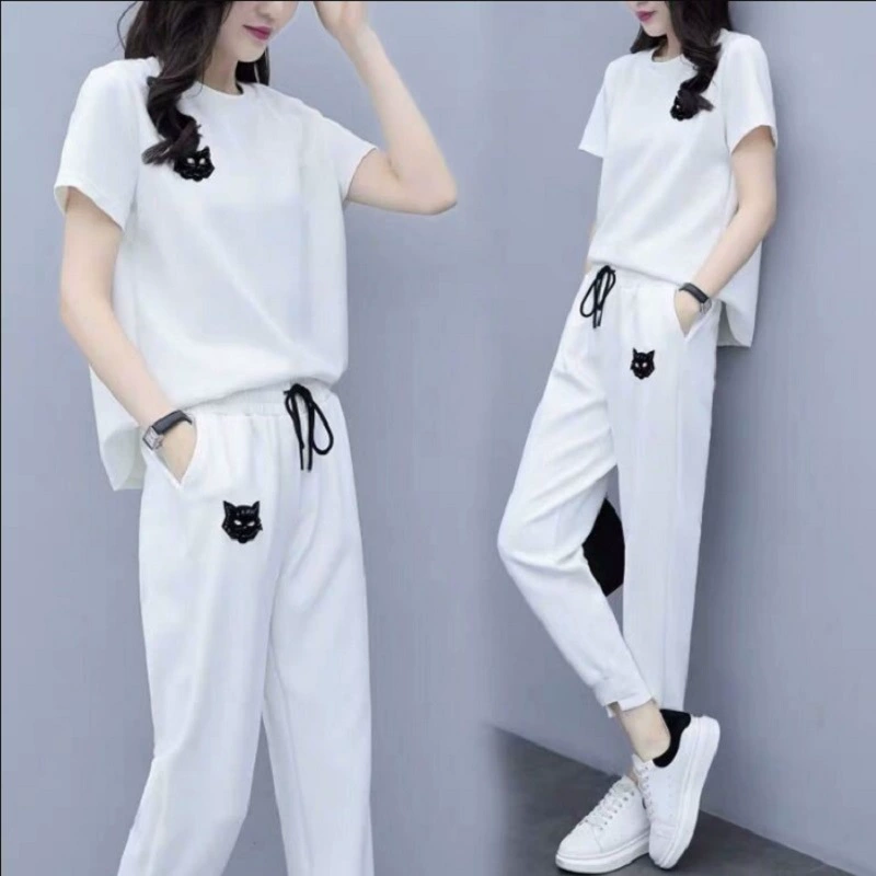 Спортивный повседневный костюм для женщин, лето 2025, новая модная трендовая свободная одежда в корейском стиле, комплект из двух предметов с коротким рукавом, модный