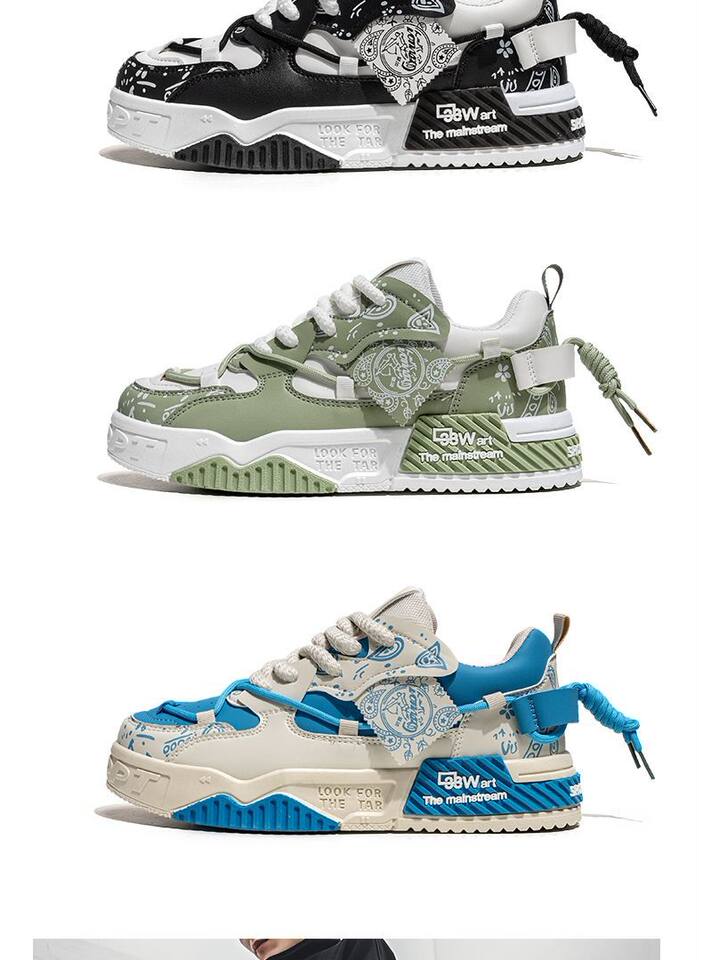 Giày sneaker nam đế dày tăng chiều cao, thân thấp dây buộc, phối màu trơn — 6678 Trắng Xanh Lục, 6678 màu Milan, 6678 trắng đen chi tiết 13