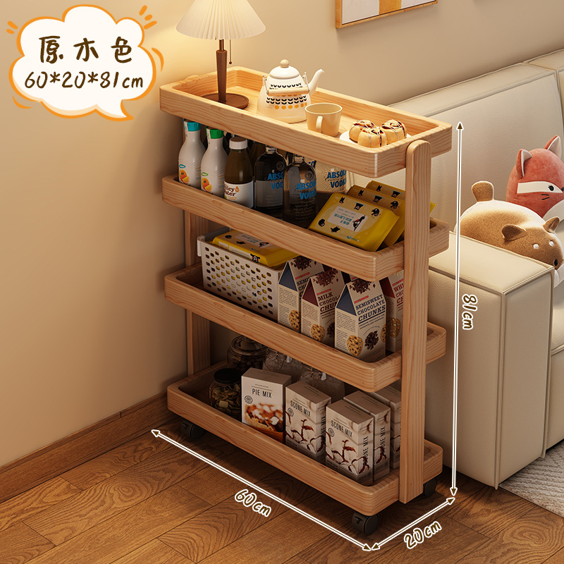Estantería de madera maciza Estante de carro móvil Estante de almacenamiento de escritorio contra la pared Estante de bocadillos Estante para libros simples para el hogar