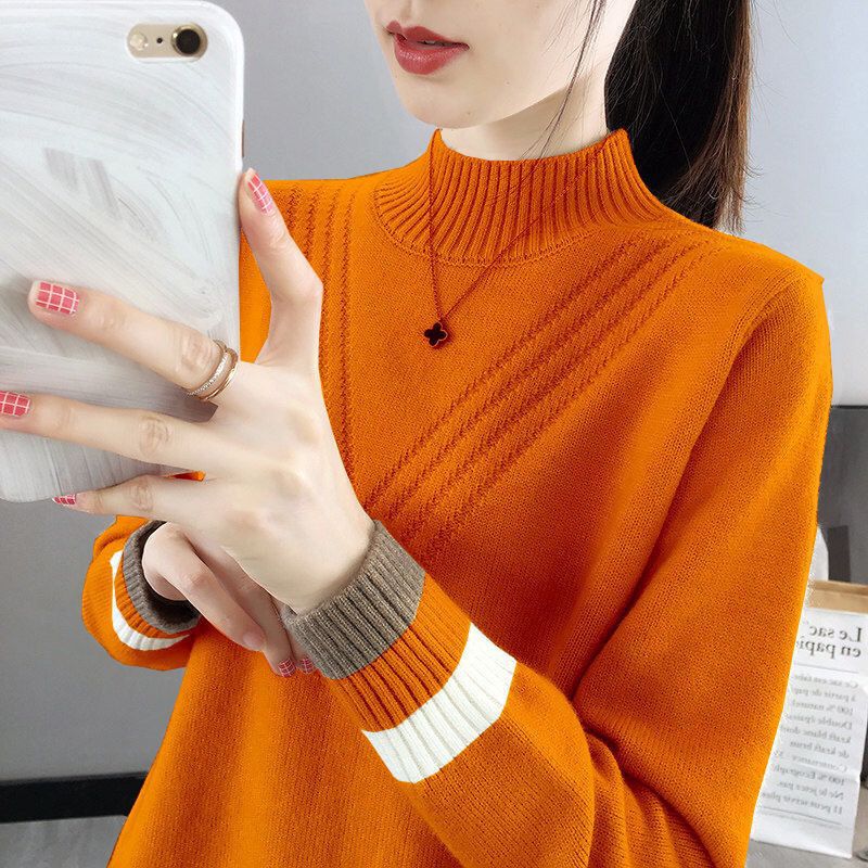 Half Turtleneck Sweater Women's Inner Layering Shirt Autumn and Winter New Women's Loose Outer Knitted Sweater Top
