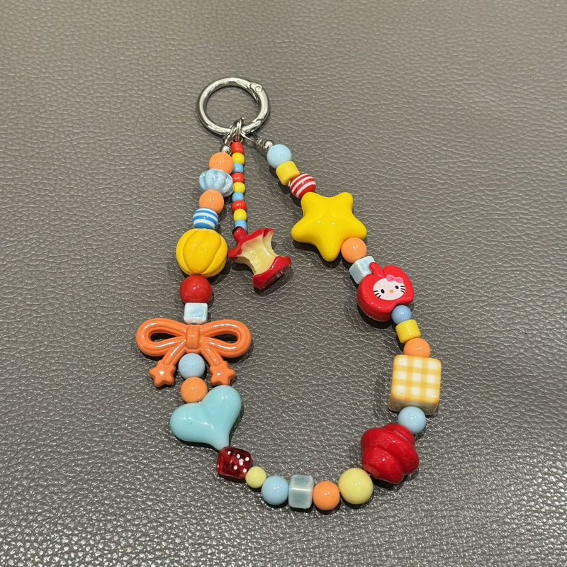 Handmade Dopamine Apple Core Ins Colorful Pendant Handmade Cute Beaded Phone Chain Ccd Lanyard Camera Accessory