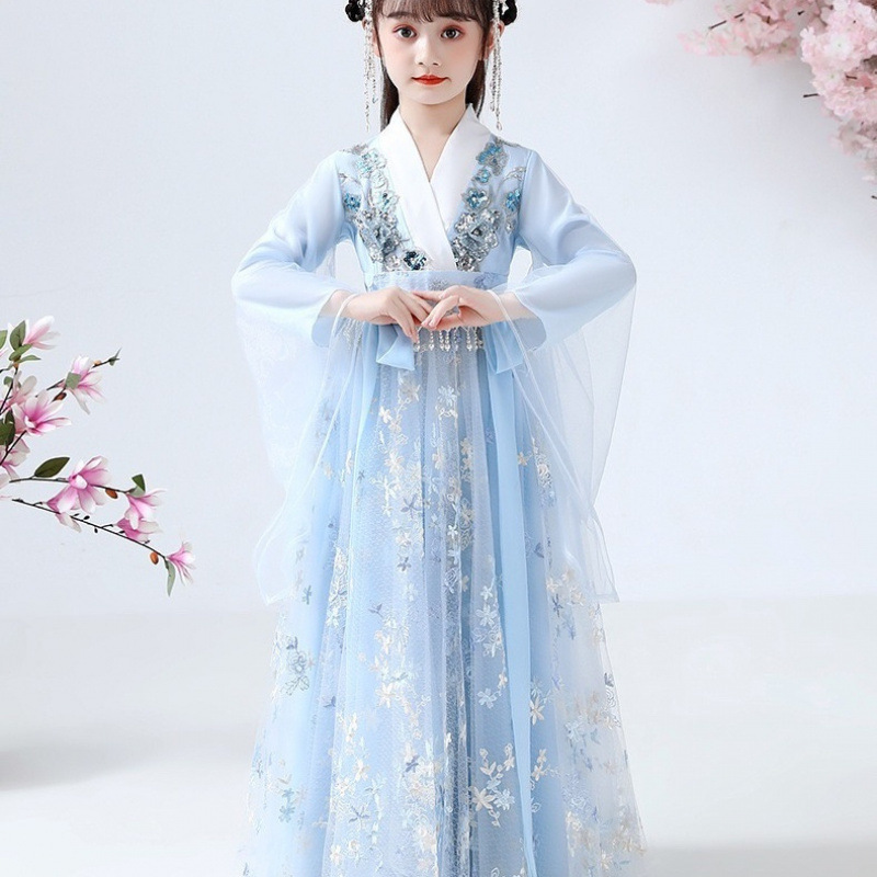 贝瑶女童古装儿童汉服中国小女孩古风连衣裙春|undefined