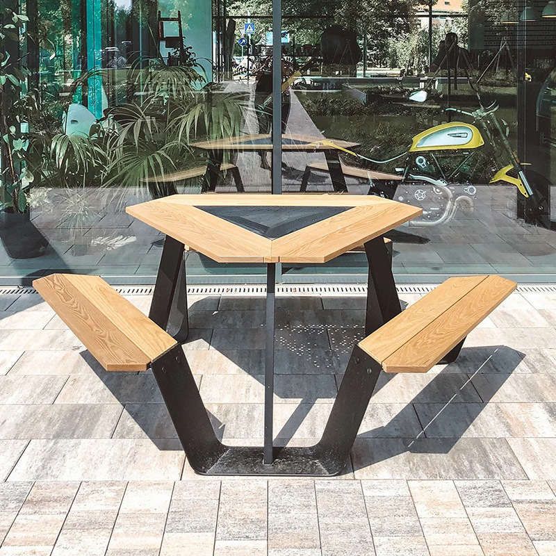 Patio al aire libre de una sola pieza mesa y silla combinación cafetería titular de la tarjeta hotel público jardín al aire libre muebles de acero inoxidable silla de comedor image 2