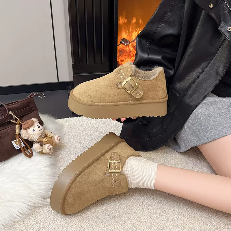 加绒保暖勃肯鞋女皮毛一体雪地靴2025新款秋冬厚底增高毛毛二棉鞋