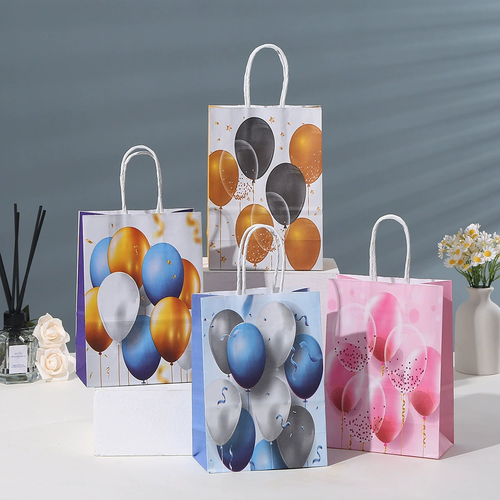 Заводская Креативная печать воздушных шаров Крафт-бумажный мешок для покупок одежды упаковочная сумка на день рождения Подарочная сумка на заказ