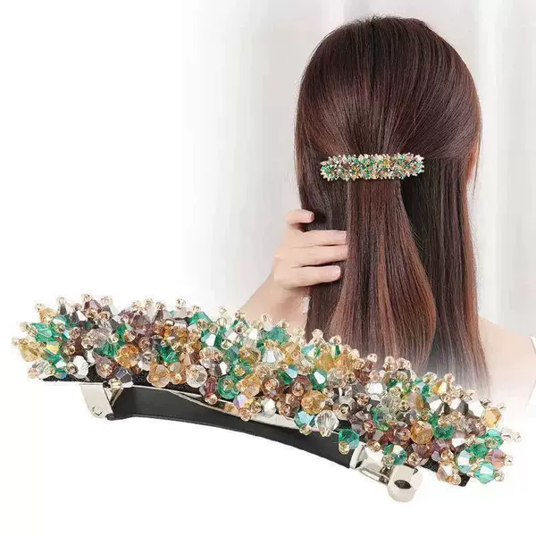8.5cm Spring Clip-Colored Green Crystal