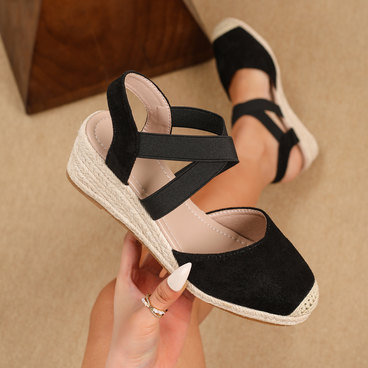 Sandalias de Cuña Estilo Alpargata con Banda Elástica para Verano