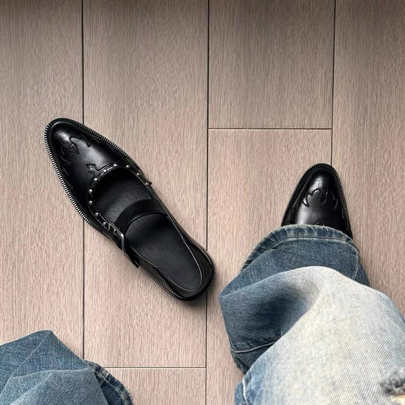 Small niche design with round toe and shallow mouth, Mary Jane single shoe, 2024 summer new punk style dark small_voghion.com