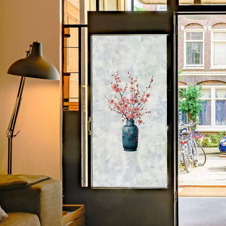 New D1375 vase frosted PVC self-adhesive glass stickers balcony bathroom decorative stickers transparent opaque