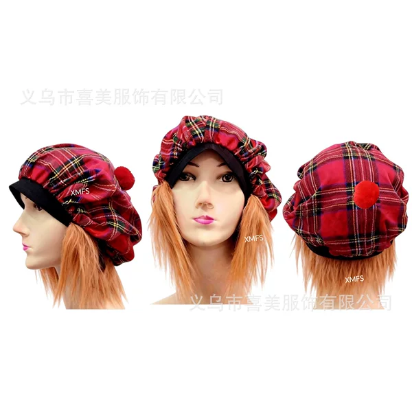 2026 Scottish Style Plaid Wig Hat, Colored Woven Fabric Hat, Women's Beret, Pullover Hat, Wholesale Order