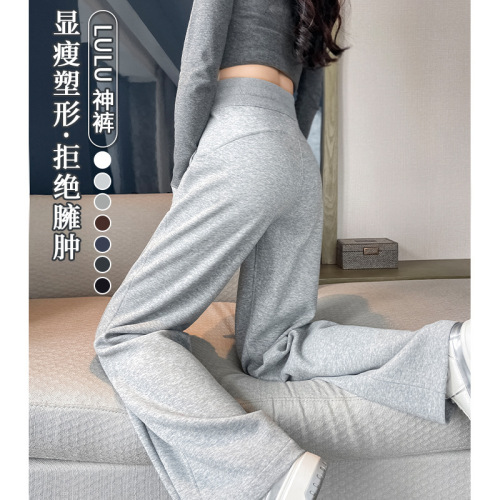 Women's Autumn Thin High-Waisted Droopy Narrow Leg Slimming Loose Wide Leg Pants 2025 New Style Cross-Border Grey