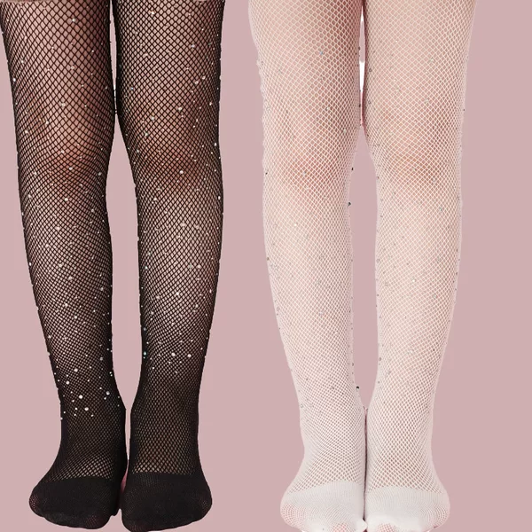 Fashionable Rhinestone Fishnet Stockings for Petite Women, Rhinestone-Embellished Tights, Hollow-Out Tights, Colorful Rhinestone Mesh Stockings