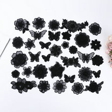 电脑刺绣手缝布贴衣服补丁绣花装饰贴羽绒服烫贴立体蝴蝶蕾丝黑色