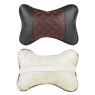 Car-mounted imitation red wine headrest car headrest four seasons available pair of interior accessories car PU leather neck pillow (Headrest) - black-27189