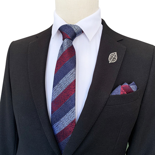 Factory wholesale  new men's wide striped business tie suit pocket square set with gift box