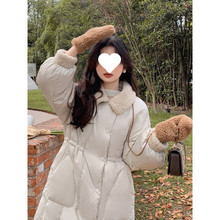 G7C爆款 花栗鼠小姐 拼接羊羔毛白鸭绒羽绒服女冬季收腰中长款外
