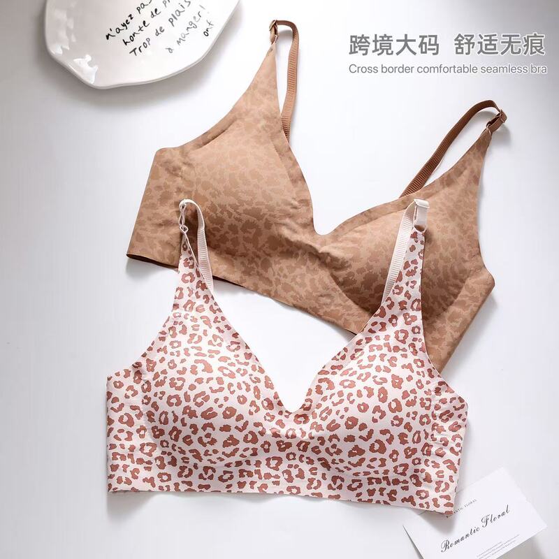 European and American Style Leopard Print Seamless Bra for Women, Small Chest Push-Up, Wireless Sports Bra, Beautiful Back, Comfortable Thin Bra, Plus Size
