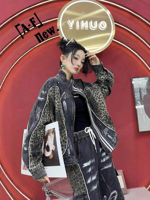 欧货牛仔外套女2025秋季新款重工彩绘涂鸦字母拼接豹纹宽松夹克潮|undefined