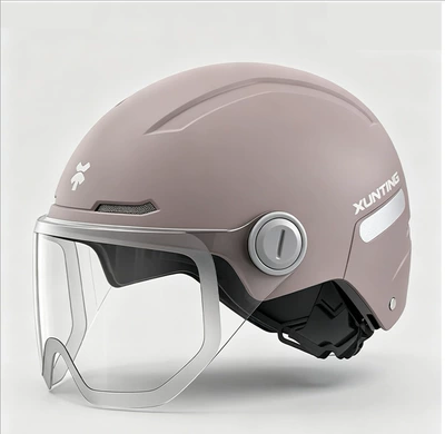 Motosiklet kaskı (dəbilqə) — Electric Vehicle Helmet for Men, All-Season - 3c-large-size-konjac-purple-hd-short-lens-58-64-head-circumference