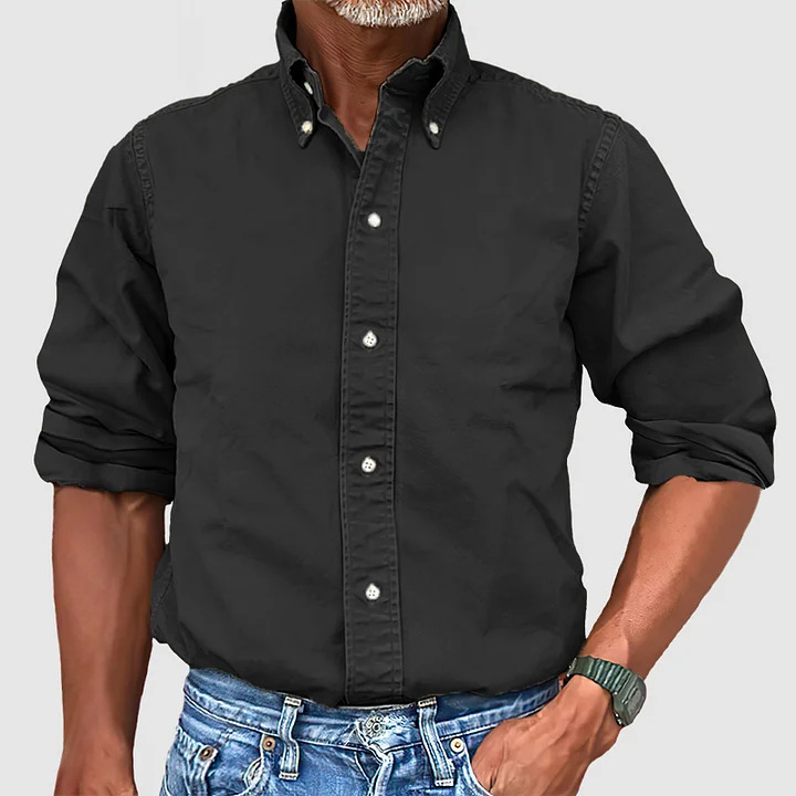 Four Seasons Men's Business Daily Wear: Versatile Collar-Neck Buttoned Plain-Color Shirt For Men_viptrois.com