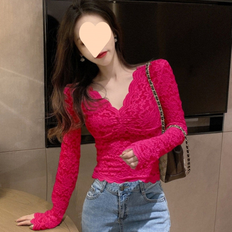 蕾絲打底衫女裝內搭2025春秋冬新款洋氣小衫領網紗寬鬆大碼上衣