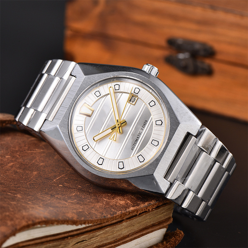 Foreign Trade Aliexpress Men's Automatic Mechanical Watch Fine Brand Three-Pin Calendar Luminous Steel Band Watch Manufacturer Wholesale
