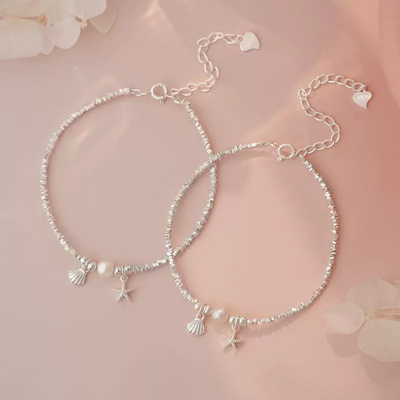 S925纯银S999足银轻奢星星贝壳手链女韩版甜美小众设计精致手饰
