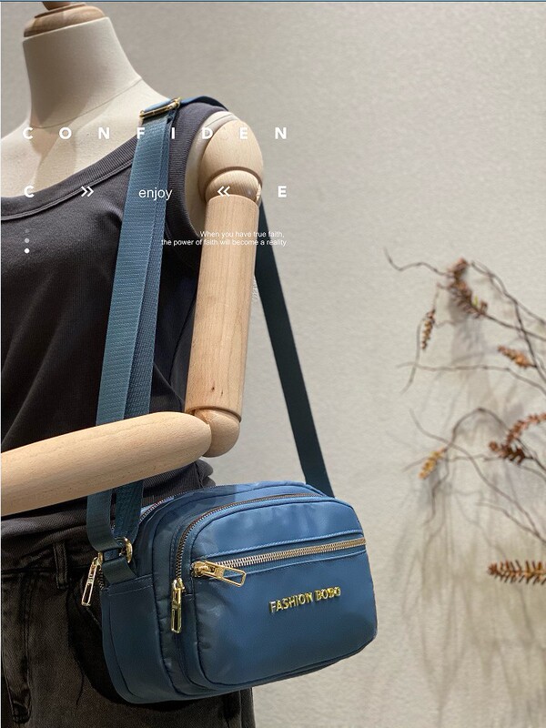 Bobu Shoulder Crossbody Women's Bag Waterproof Oxford Cloth Solid Color Small Square Bag Multi-Zipper Multi-Layer Simple Lightweight Cross