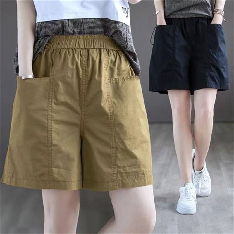 New loose-fitting plus-size cotton shorts for middle-aged mothers, summer high-waisted slimming versatile wide-leg shorts New loose-fitting plus-size cotton shorts for middle-aged mothers, summer high-waisted slimming versatile wide-leg shorts