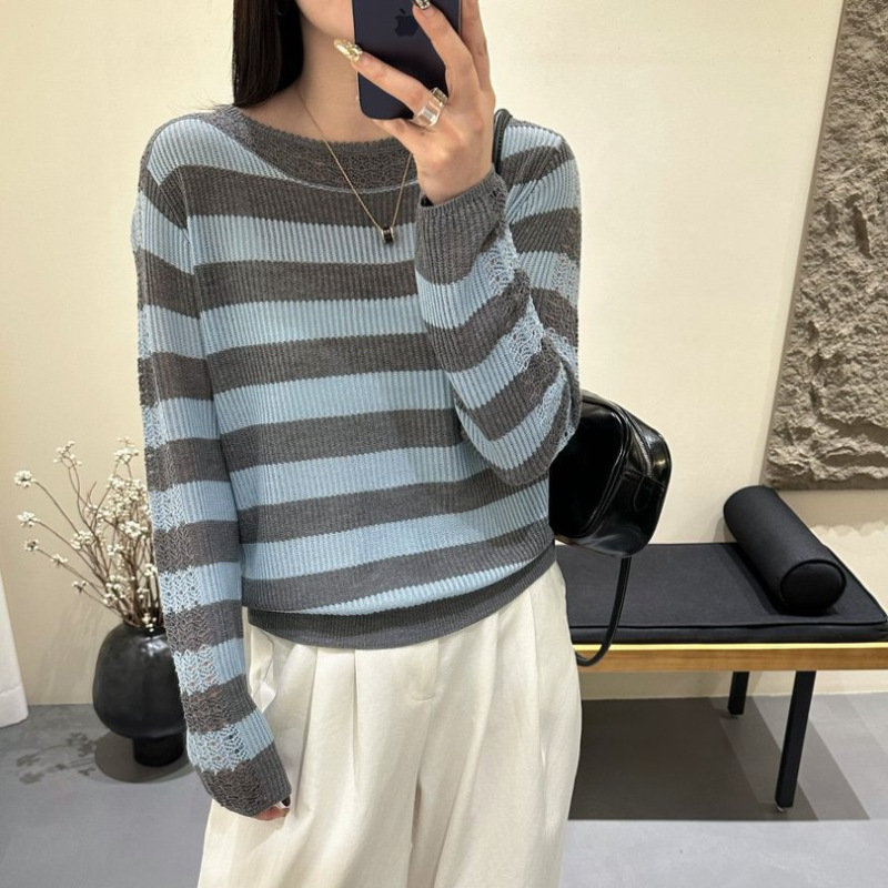 Unique and Stunningly Beautiful Thin Knit Top for Women, 2026 New Early Spring and Autumn Loose Striped T-Shirt