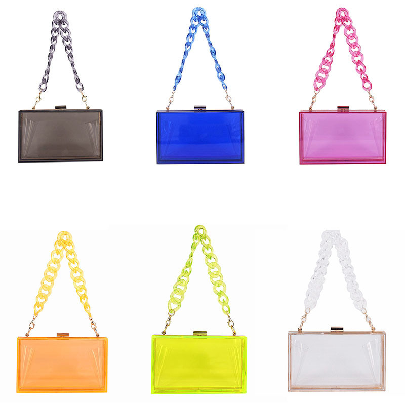 Cross-border Transparent Multi-color Acrylic Small Square Bag All-match Shoulder Underarm Small Square Bag Dinner Clutch Bag Resin Chain Cross-border Transparent Multi-color Acrylic Small Square Bag All-match Shoulder Underarm Small Square Bag Dinner Clutch Bag Resin Chain
