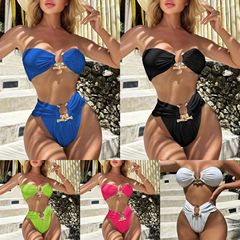 2023 European and American new style hollow high-waisted sexy tube top split swimsuit bikini bikini cross-border Amazon