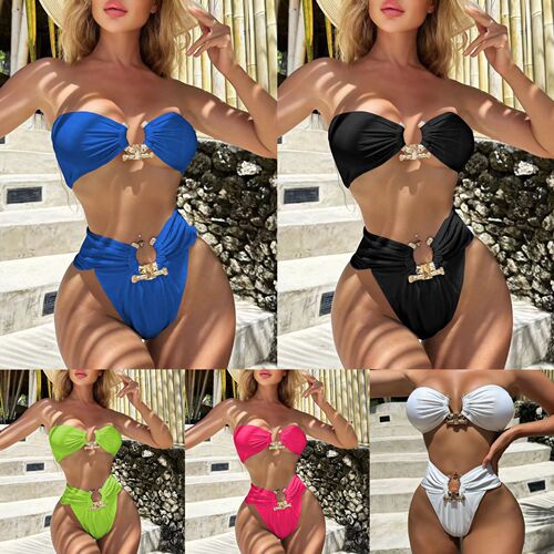  European and American new style hollow high-waisted sexy tube top split swimsuit bikini bikini cross-border Amazon