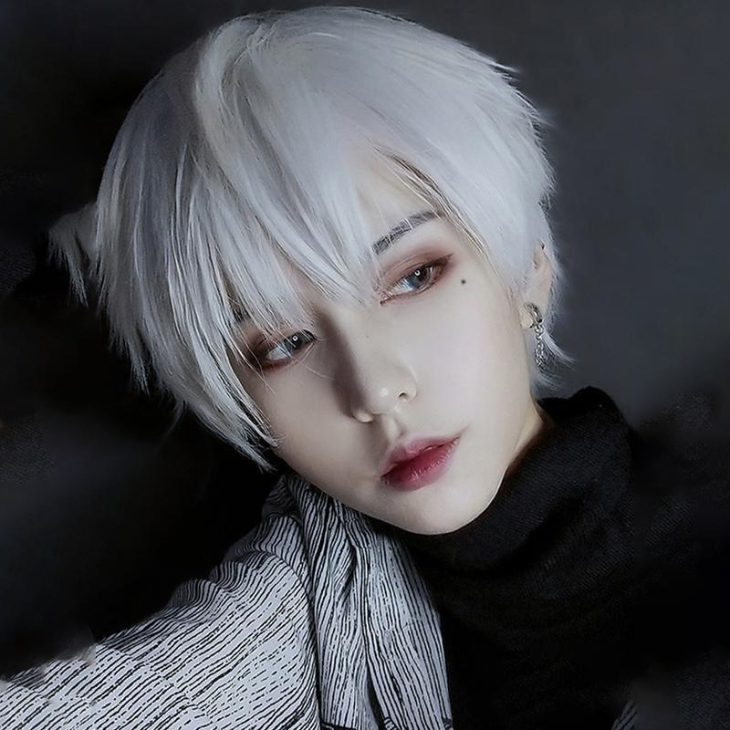 Short Japanese-Style Cosplay Wig for Men, Versatile Natural Realistic Fluffy Full Wig for Boys