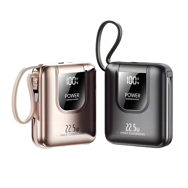 Fabricante fuente de carga de gran capacidad tesoro ligero y delgado fácil de llevar doble línea de carga rápida 10000 / 2000 mAh con cable propio