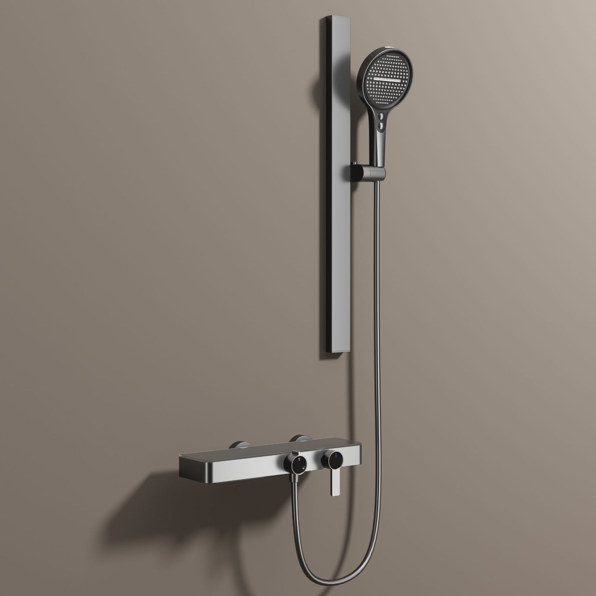 Nueva pistola de color crema gris simple ducha juego de ducha botón grifo de bañera dividida mesa de almacenamiento barra elevadora