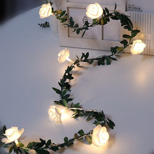 Green Leaf Rattan Rose Vine Light String Led Foam Small White Flower Vine Light String Wedding Indoor Balcony Decorative Light