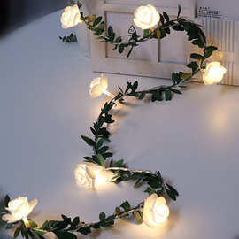绿叶藤条玫瑰花藤灯串LED 泡沫小白花藤灯串婚庆室内阳台装饰灯