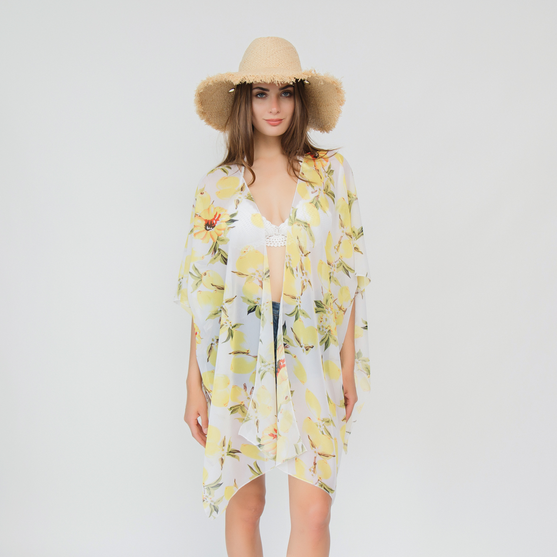 Venta caliente transfronteriza primavera y verano estilo europeo y americano corto gasa blusa de playa protección solar sombrilla kimono cardigan image 2