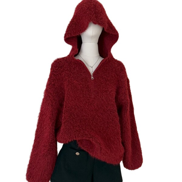 Red velvet knitted demi-season fashionable warm long-sleeve with…