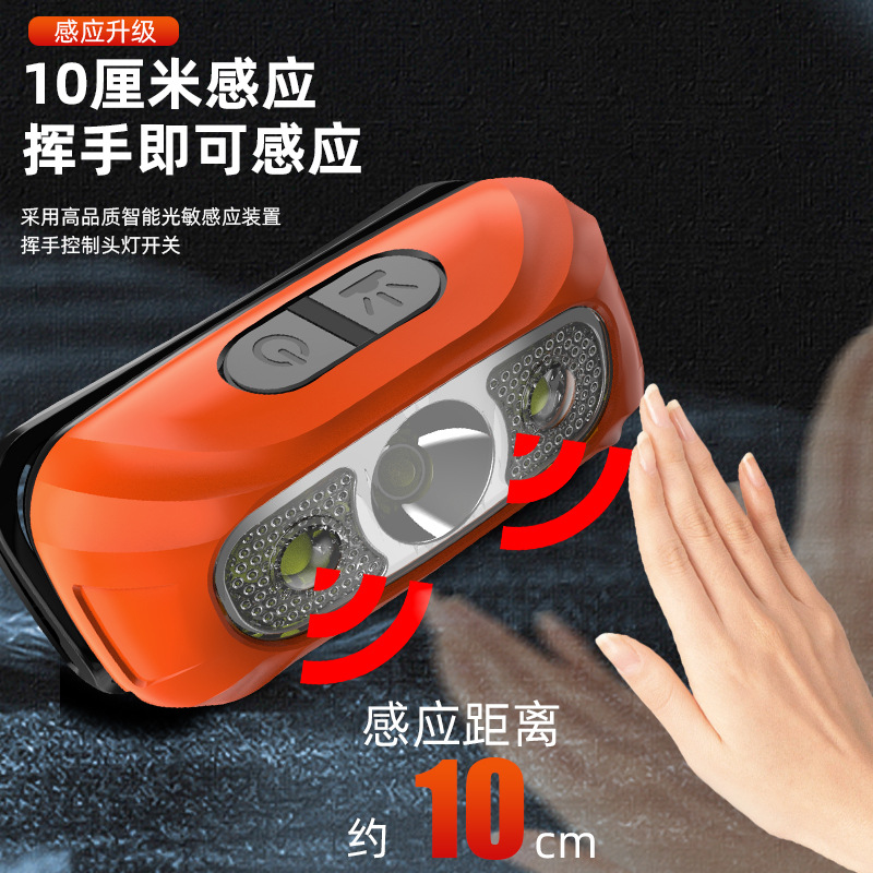 Smart sensor headlamp USB charging super bright LED headlamp head-mounted strong light sensor portable fishing light