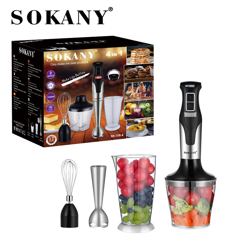 跨境SOKANY758-4料理机搅拌机榨汁打蛋器4in1多功能b