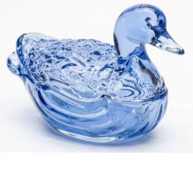 Transparent Crystal Glass Duck-Shaped Glass Container with Lid, Candy Jar, Home Decor Glass Crafts Ornament