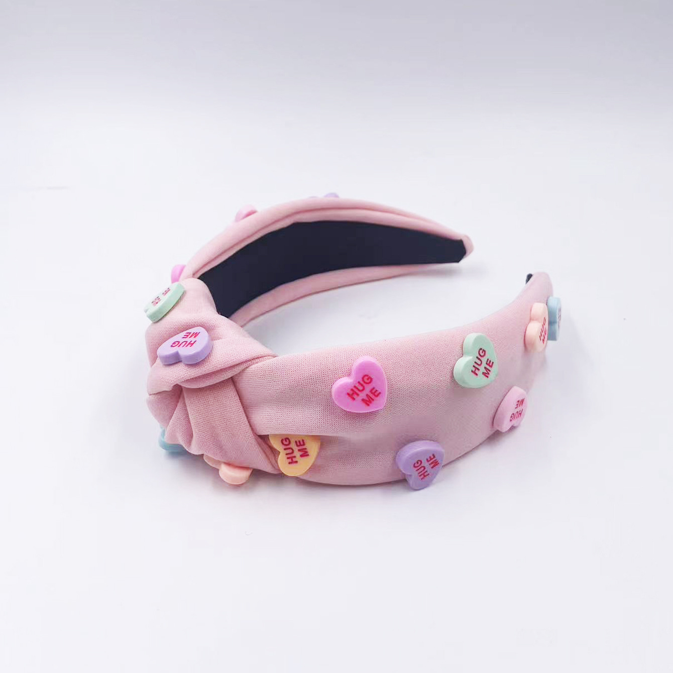 Diadema de tela hecha a mano para mujer con accesorios de corazón, diadema ancha anudada de color sólido para el Día de San Valentín, accesorio para el cabello antideslizante.