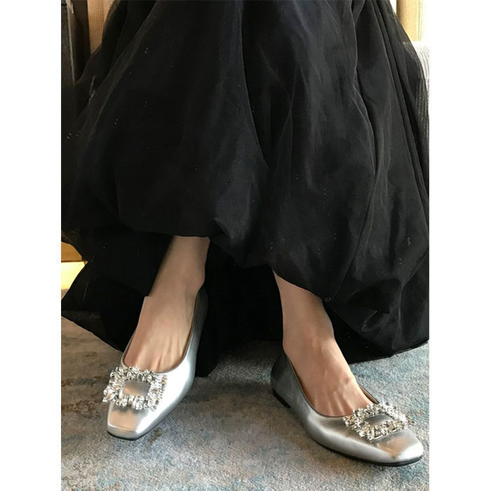Black Rhinestone Flats Women's Shoes 2025 Autum New Flats Silver High-Bottom Square Toe Commuter Shoes Black Rhinestone Flats Women's Shoes 2025 Autum New Flats Silver High-Bottom Square Toe Commuter Shoes