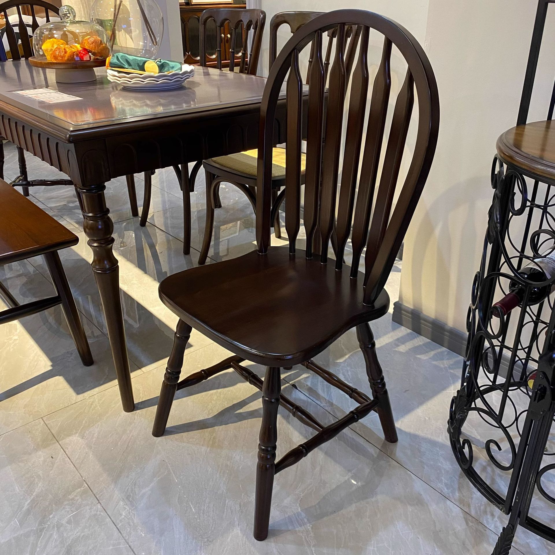 中古实木餐椅设计感经典靠背椅家用咖啡椅美式复古弧背温莎餐厅椅