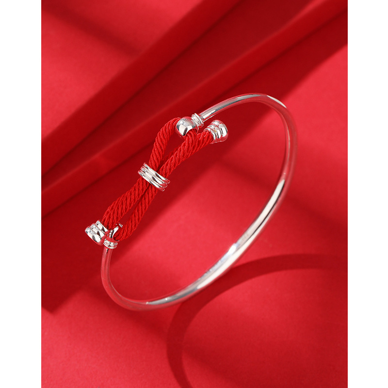 Pulsera de plata para mujer 999 plata esterlina cuerda roja arco luz lujo nicho diseño llano anillo pulsera de plata para novia
