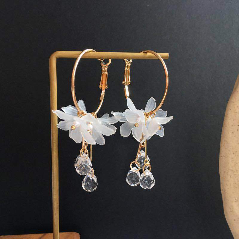 Copper Material Flower Pattern 1 Pair Elegant Flower Copper Drop Earrings