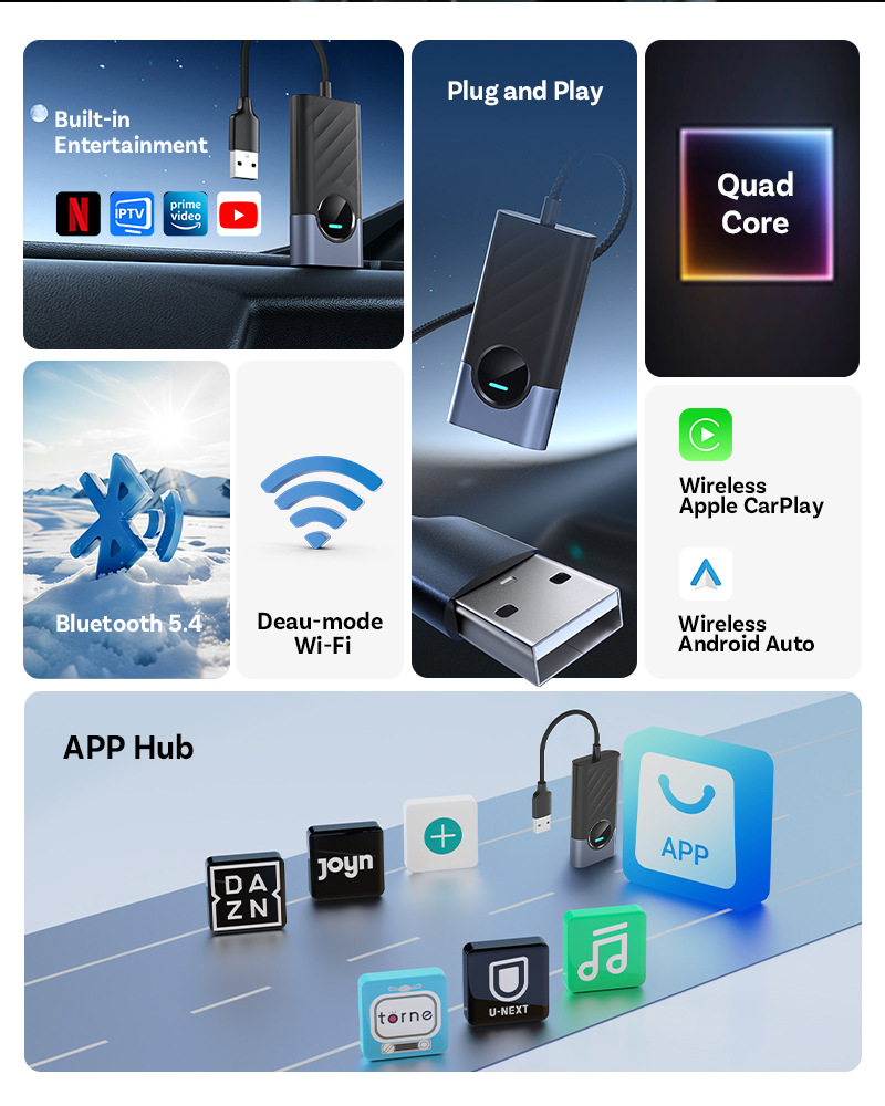 Cross-Border Wired to Wireless Carplay Box Android Auto Car-Machine Interconnection Module Carplay Box
