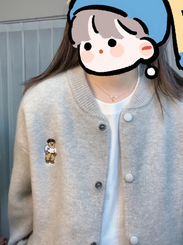 软糯小熊刺绣毛衣外套女2025新款春秋圆领外搭针织衫初秋开衫上衣|undefined